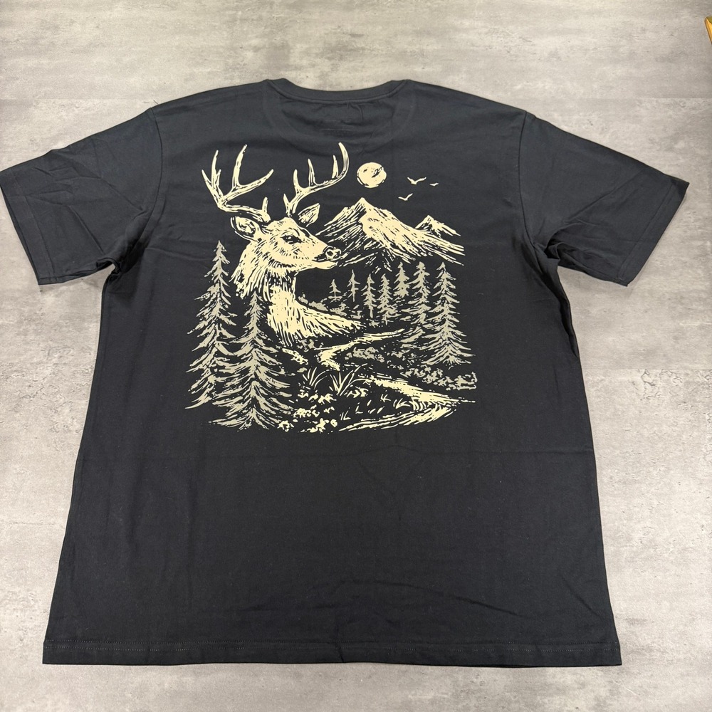 ATTIFIT T-Shirt Mens L Graphic Nature Deer Buck Black NWOT Hunting Mountain